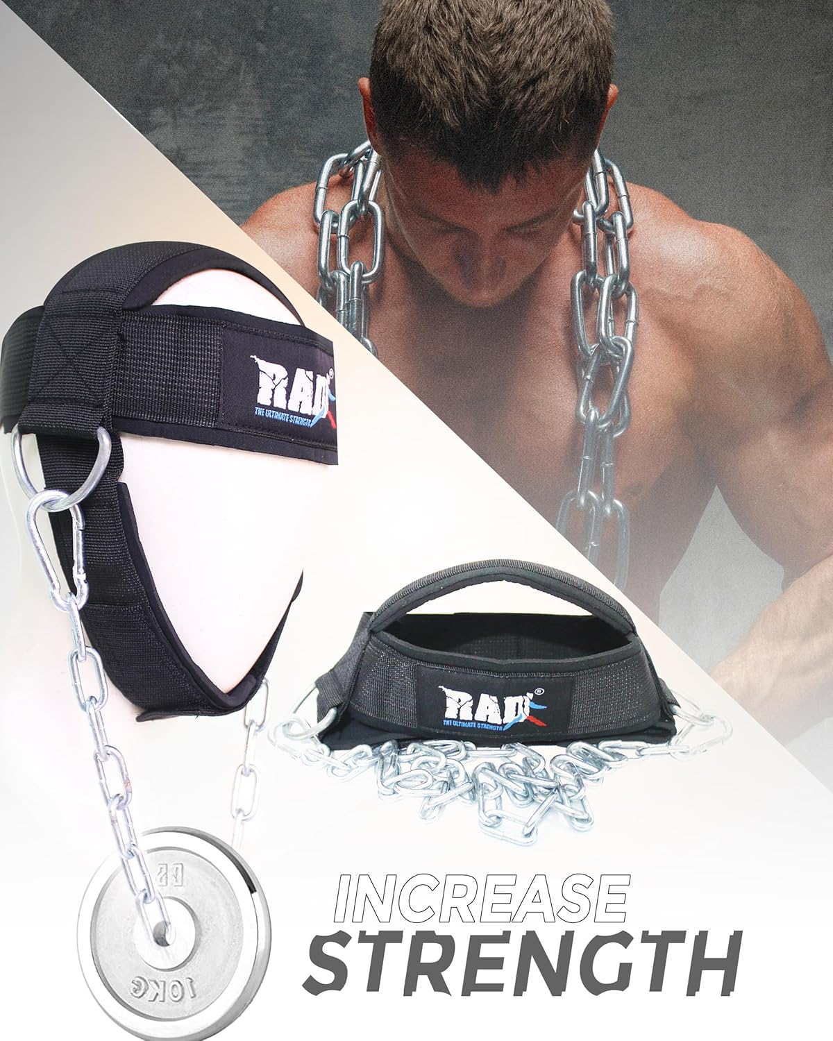 RAD Neck Harness for Neck Lifting and Weight Training | Neck Trainer with Neoprene Padding and Adjustable Chain | Improve Neck Strength and Reduce Pain