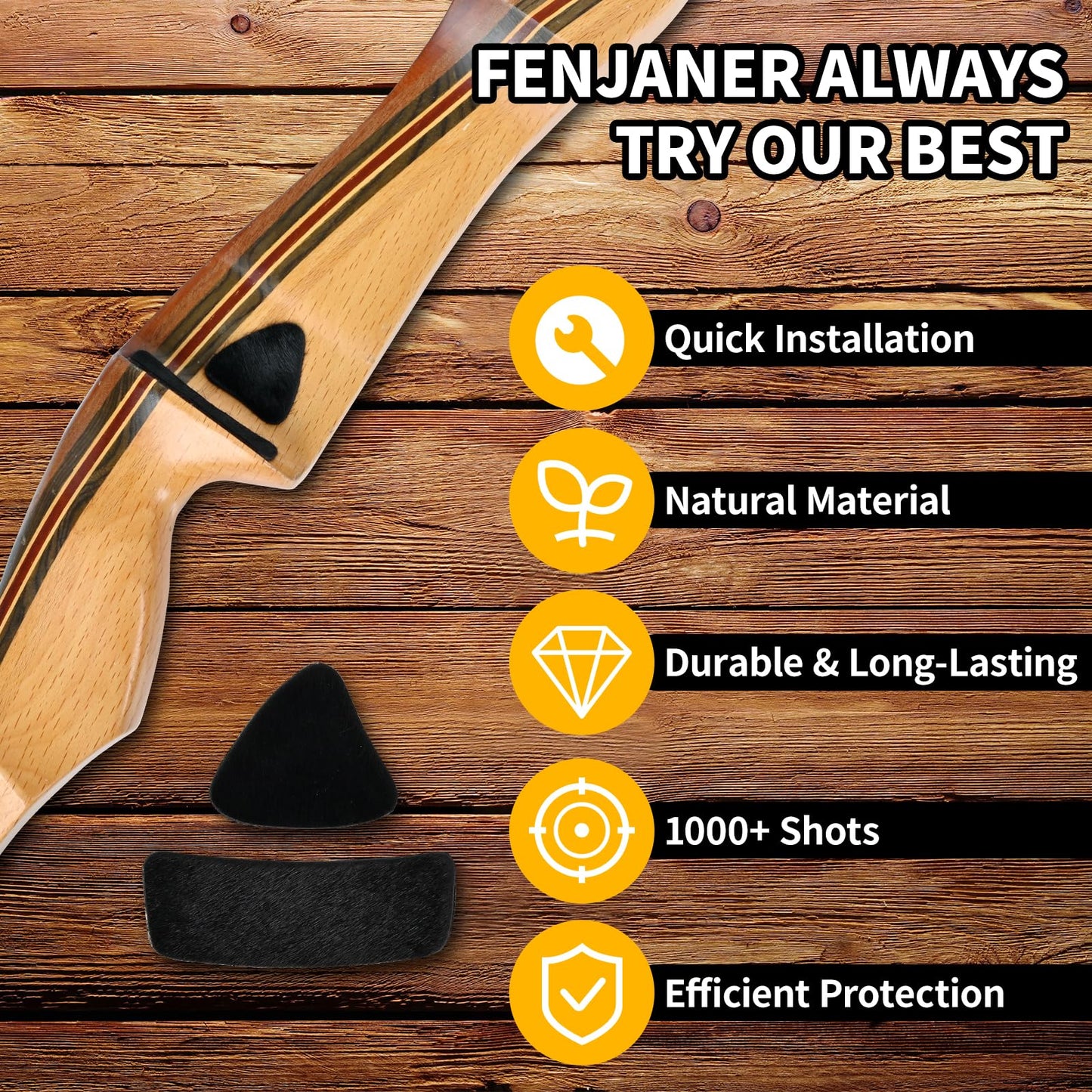 FENJANER Archery Hair Arrow Rest & Limb Silencers - 2 Packs Leather Adhesive Backed Sticker Traditional Bow Limb Protection Strip & Arrow Rest, Recurve Long Bow Hunting Shooting Accessories