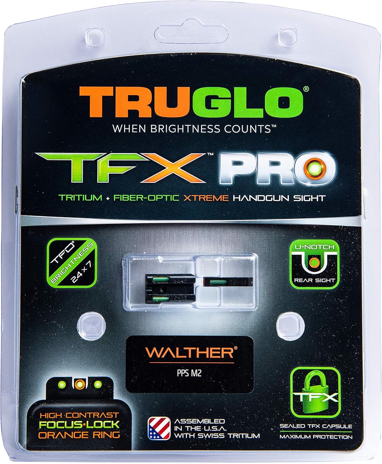 Truglo TFX PRO Night Sight for Handguns - Glowing Tritium & Fiber Optic, Compact & Durable