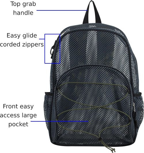 Eastsport Mesh Beach Backpack Lightweight See Through for Travel, College, Swim, Gym Bag, Black
