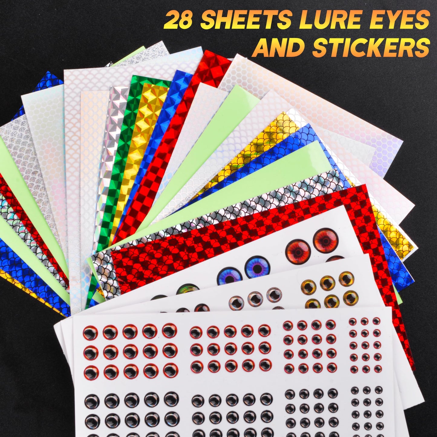Fishing Lure Stickers Fishing Eyes Kit, 352pcs 3D 4D 5D Artificial Fishing Lure Eyes Adhesive Holographic Fish Scale Lure Tapes for Fly Tying Lures Crafts DIY Materials Tool
