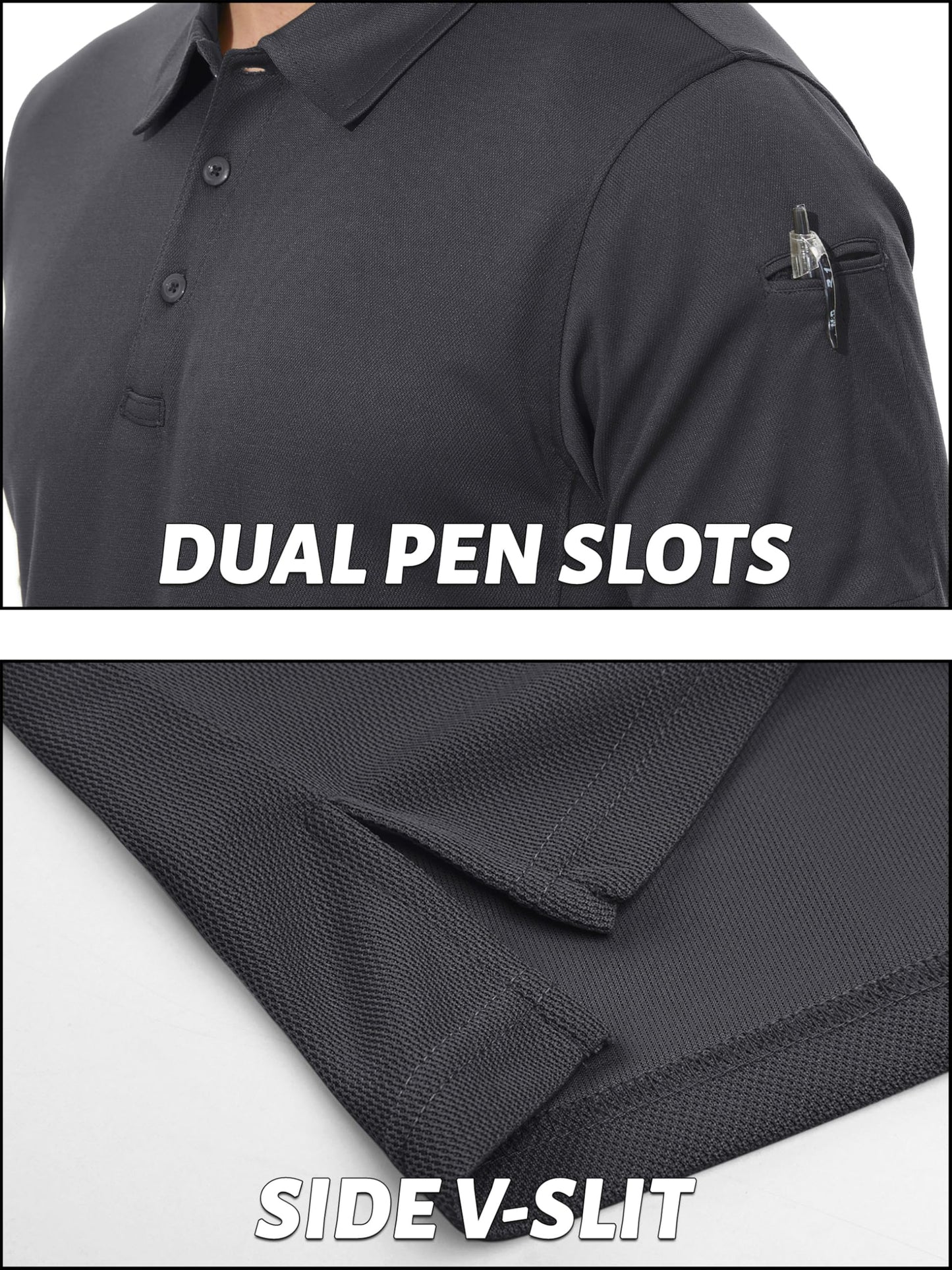 TACVASEN Polo Shirts for Men Dry Fit Short Sleeve Performance Collared Shirt Light UPF 50+ Tactical Work Golf Polos Dark Gray, L
