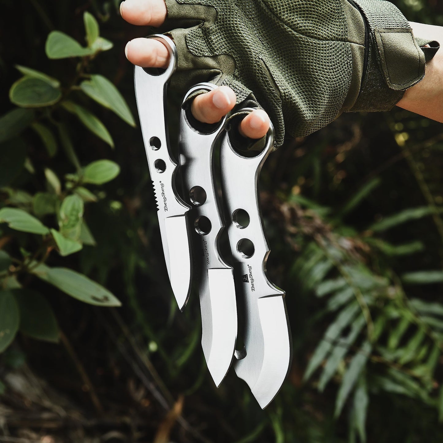 ZhengSheng 3 Piece Full Tang Fixed Blade Knives, Survival Knives Bowie knife and Gut Hook Knife with Nylon Sheath for Hiking, Outdoor Camping Activities