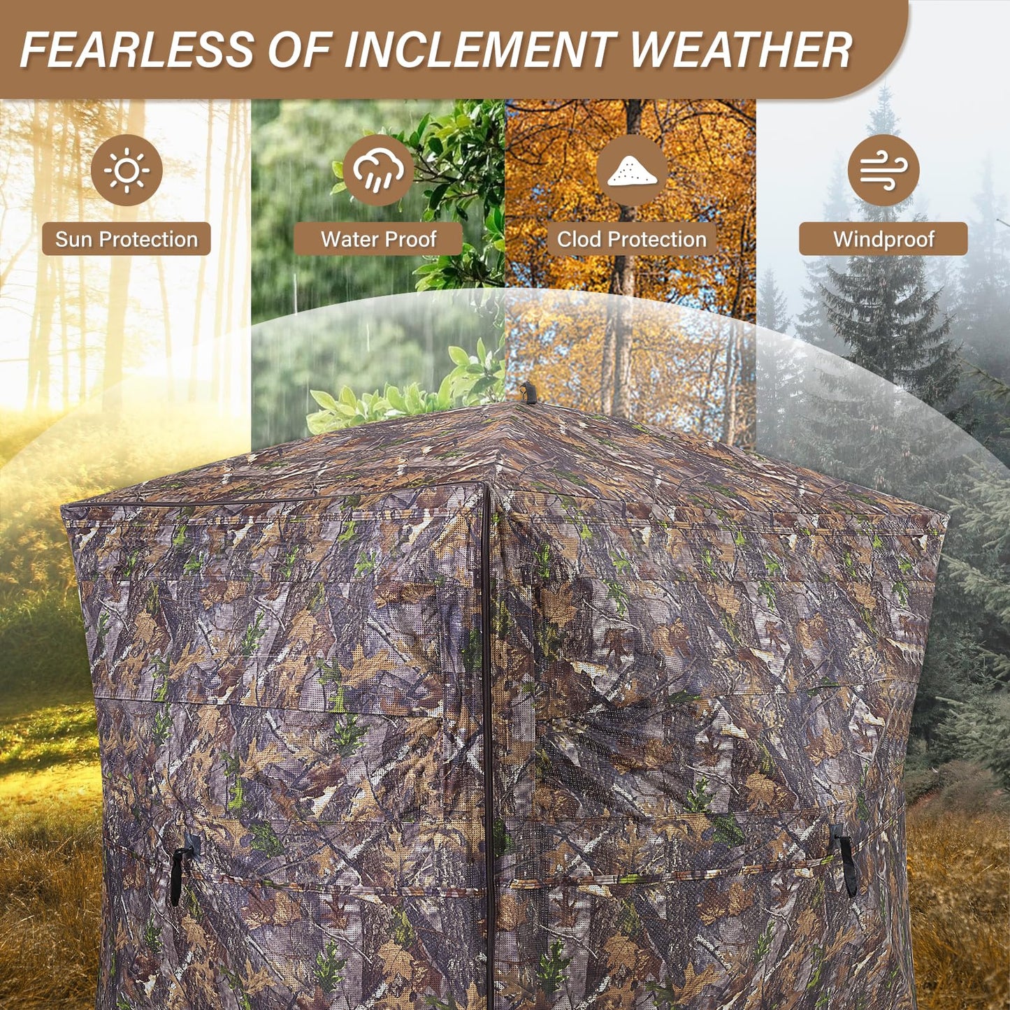 ANWEOR 360 Degree See Through Hunting Blind 3-4 Person Easy Pop Up Ground Blinds with Carrying Bag Portable Resilient Hunting Blind for Deer Hunting Turkey Hunting