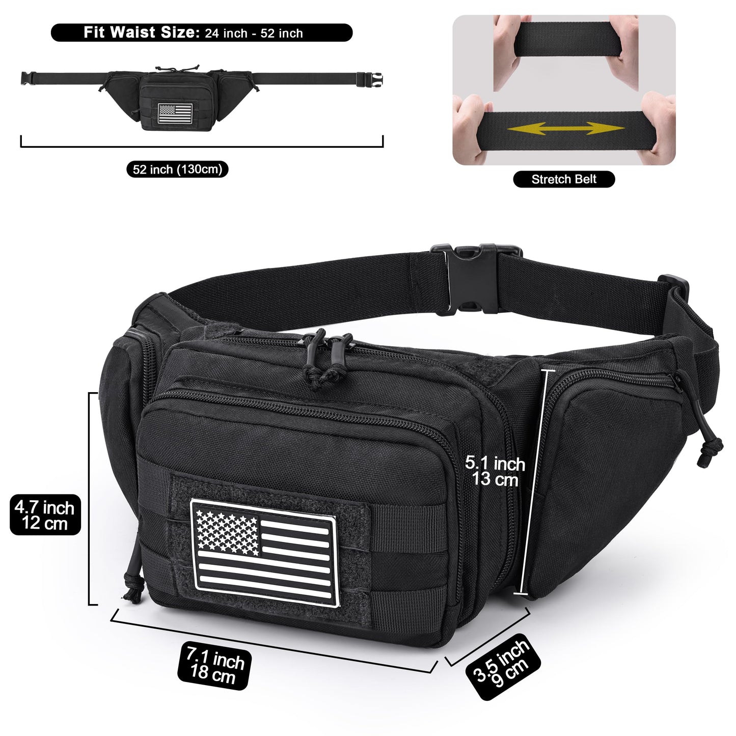 JIPIMON Tactical Fanny Pack for Men, 1000D Nylon Heavy Duty Concealed Carry Waist Bag with Universal Pistol Holster