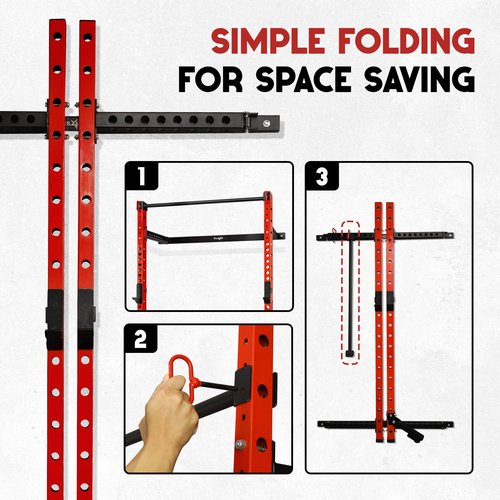 Yes4All 2" x 2" Tube with 1" Hole Space Saving Folding Wall Mounted Squat Rack for Home Gym, 1000lbs Capacity Steel Power Cage with Adjustable Pull-Up Bar, 360 Degree Landmine & Strong Steel J-Hooks