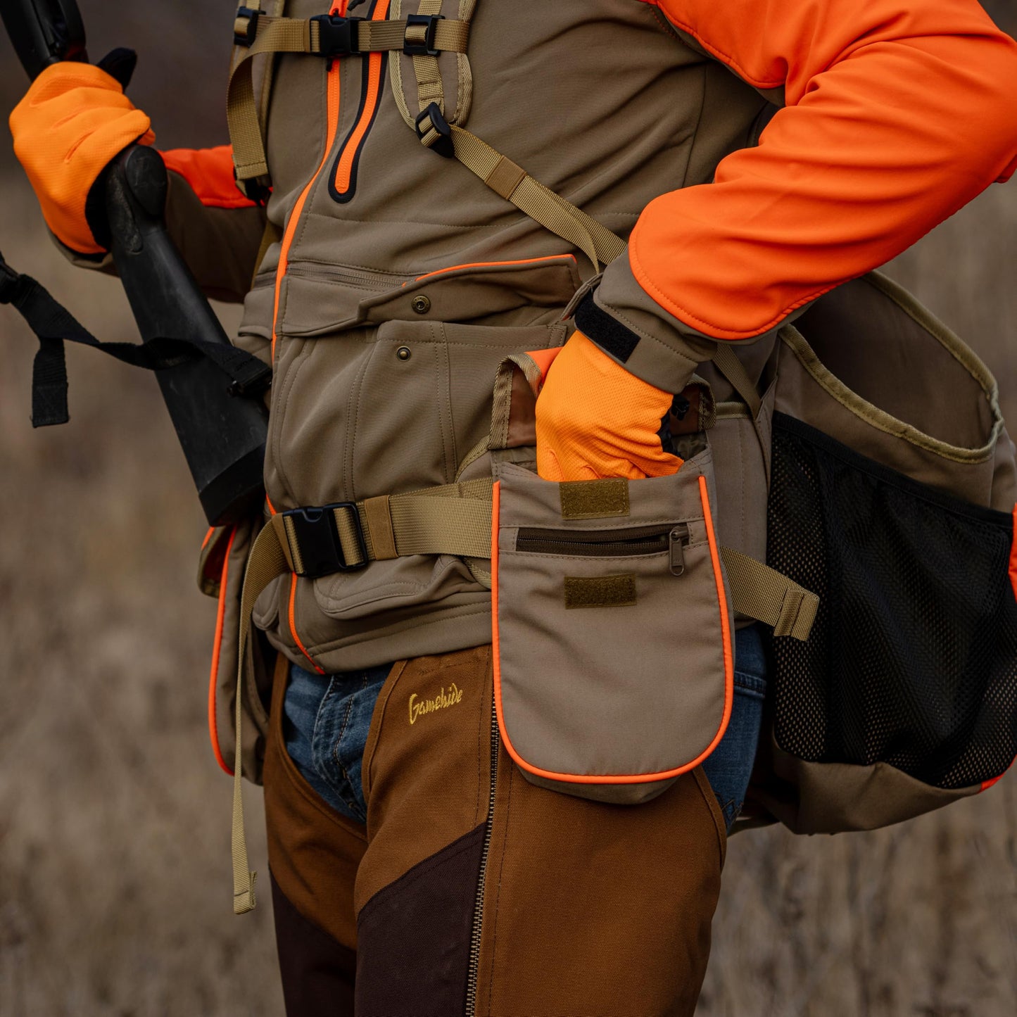 Gamehide Mens Upland Game Bird Hunting Strap Vest Fully Adjusble With Orange Tipping