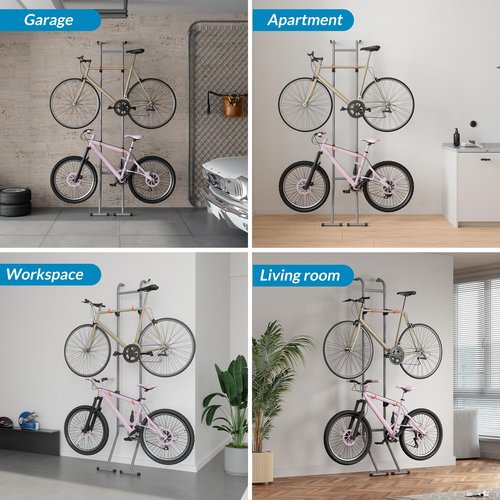 Suchtale 2 Bike Rack, Bicycle Rack, Bike Storage Rack for Garage, Gravity Bike Stand, Indoor Bike Organizer, Floor Vertical Bicycle Holder, Adjustable Wall Mount Cycle Hanger for Road Mountain Bikes