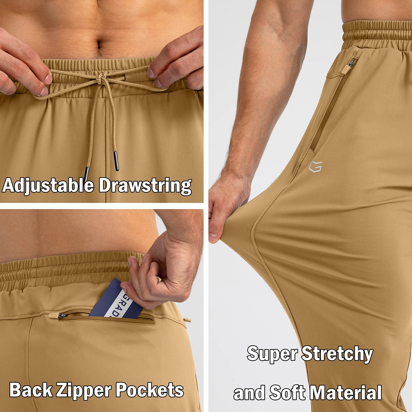 G Gradual Men's Sweatpants with Zipper Pockets Tapered Joggers for Men Athletic Pants for Workout, Jogging, Running (Dark Khaki, 3X-Large)