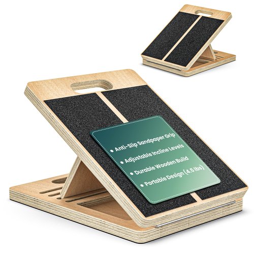 Calf Stretcher – Wooden Portable Slant Board for Calf Stretching – Adjustable Incline Board Physical Therapy Equipment with Reducing Injury Risk and Improving Foot, Leg & Ankle Mobility