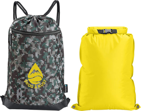 Skog Å Kust GymSak | Patented 2-in-1 Drawstring Cinch Bag with Removable Waterproof Dry Bag | Red