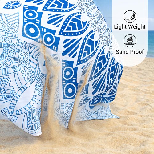 Zingtto Silky Soft 108"x84" Sand Proof Beach Blanket Sand Proof Mat with Corner Pockets and Fashion Mesh Bag for Beach Party, Travel, Camping and Outdoor Music Festival, Boho Blue Mandala