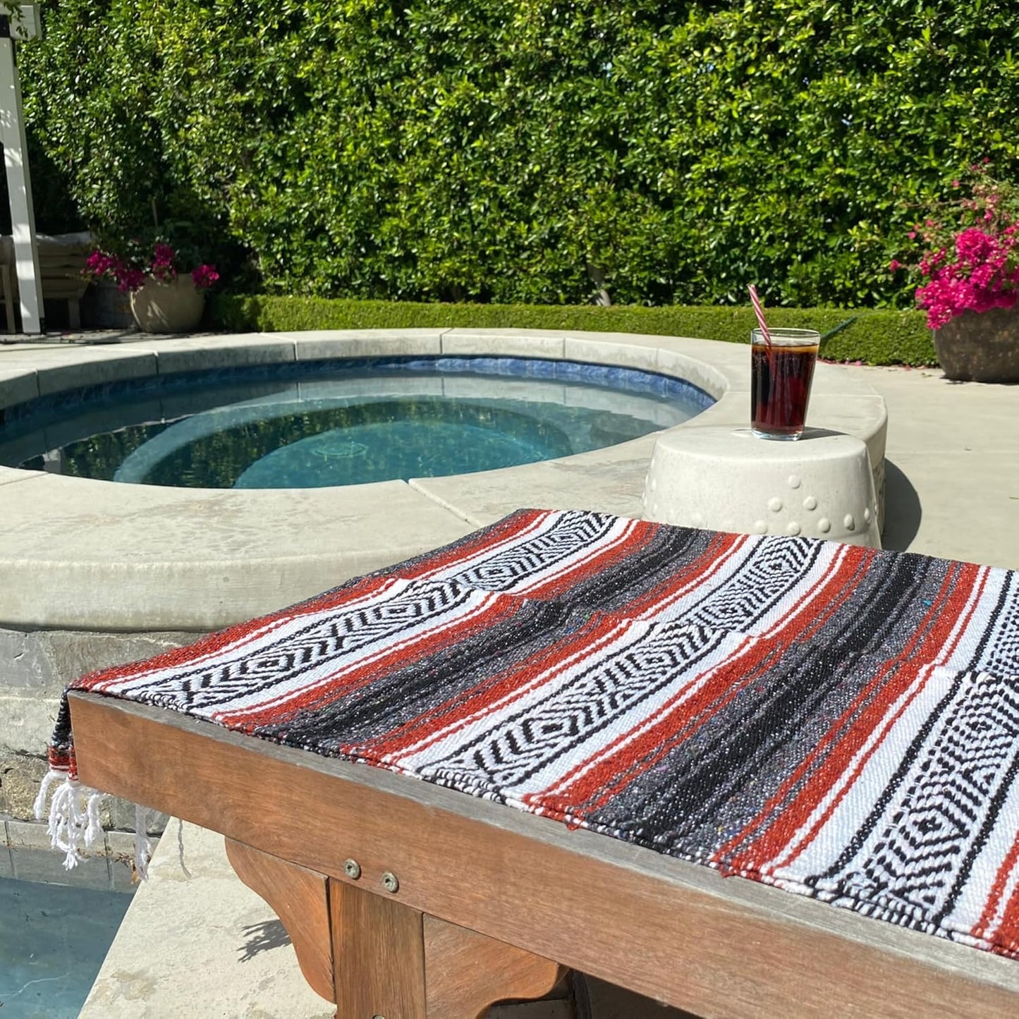 Authentic Del Mex Large Mexican Blanket - Woven Falsa Throw (70"x50") for Beach, Yoga & Outdoor Decor - Pink/Tan