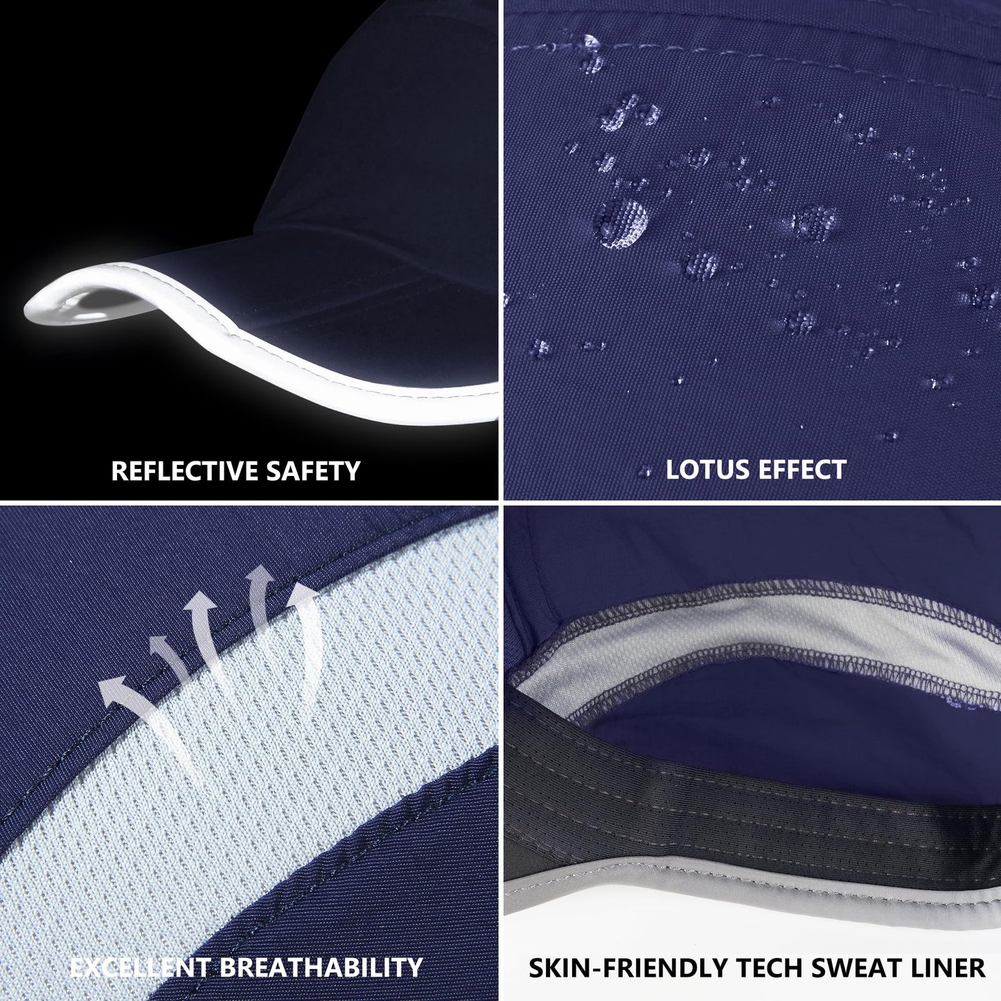 GADIEMKENSD Baseball Cap Nylon Running Cap Outdoor Sports Hat for Men Women Adjustable Quick Drying Reflective Foldable UPF50+ Breath Mesh Water Repellency Race Performance Lightweight Navy