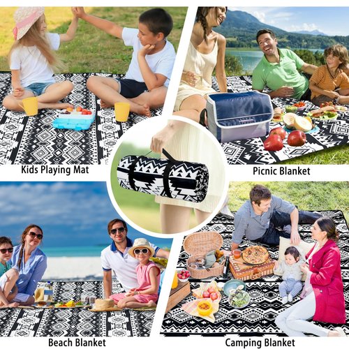 hswosnas Picnic Blankets Beach Blanket 80" X 60" Extra Large Waterproof Camping Blankets Portable Outdoor Mat 3-Layer Blanket for Beach, Hiking, Park, Music Festival, Grass Lawn,Travel