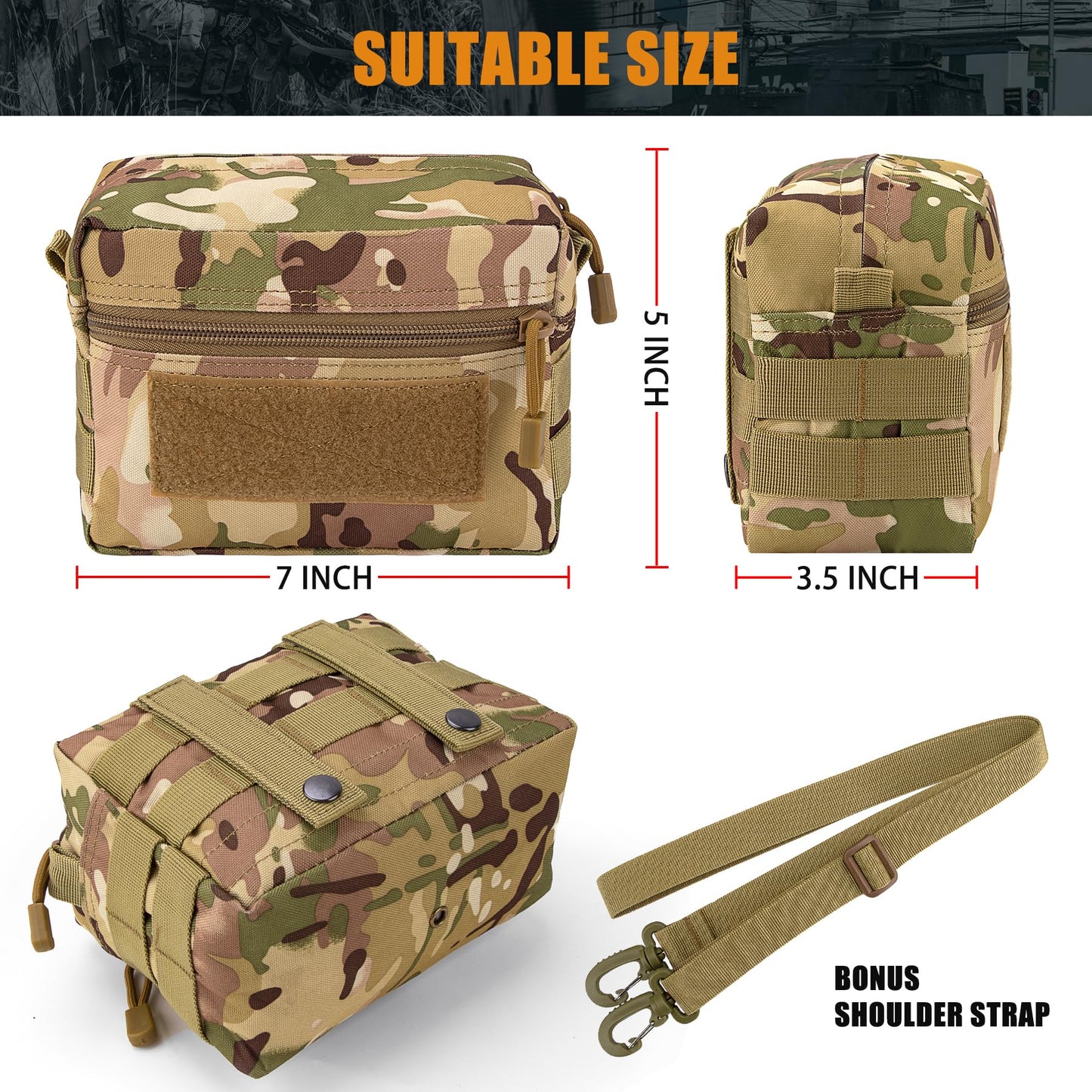 IronSeals Tactical Molle Pouch Large Capacity Water-Resistant Utility Gadget Gear Pouch with US Flag Patch