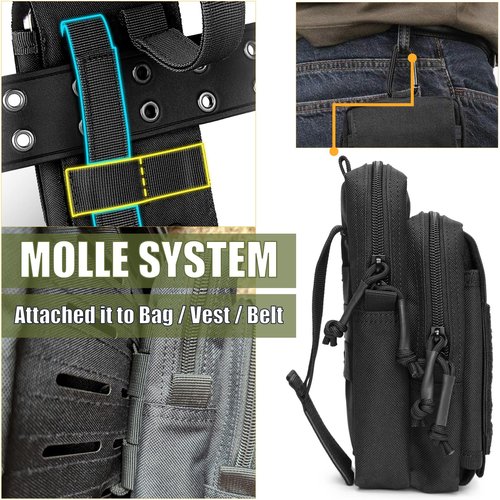 MOZETO Tactical Molle Pouch, Large Mobile Phone Belt Pouch Water-Resistant Utility Black Molle Pouches for Vest
