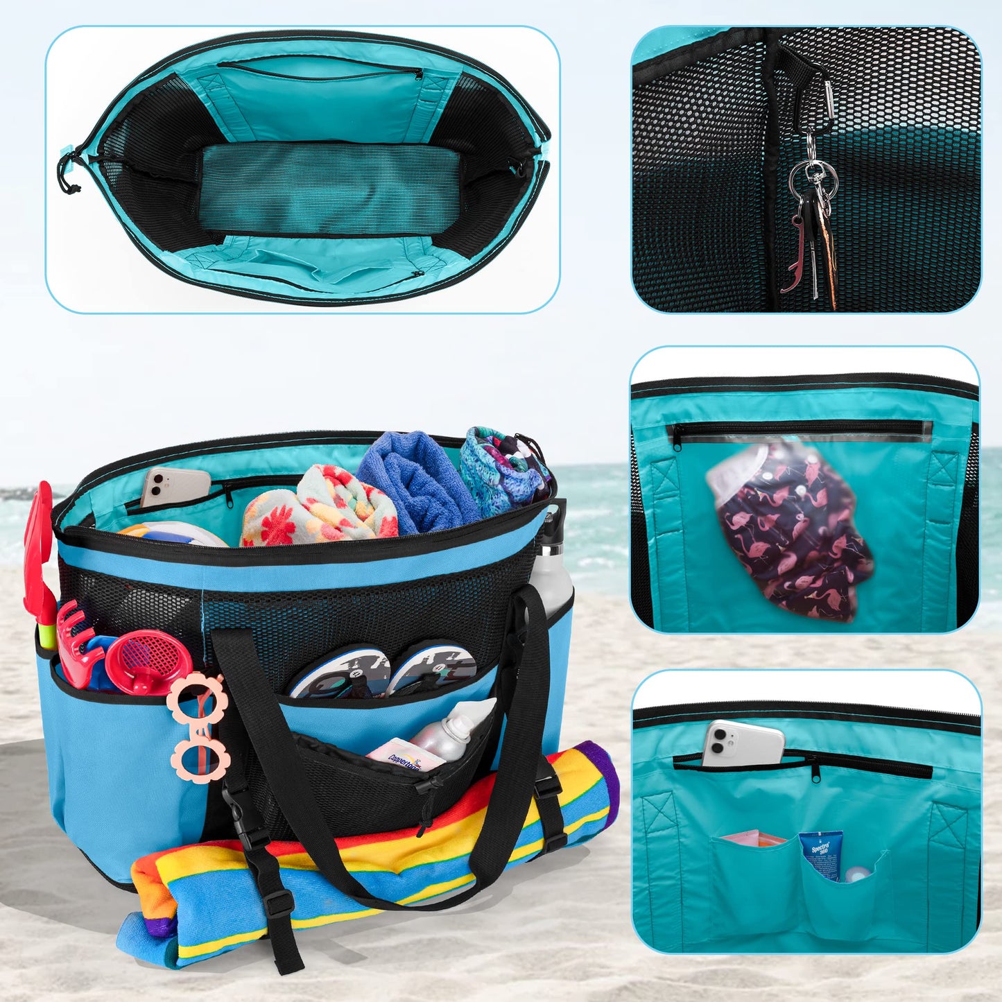 Fasrom Extra Large Mesh Beach Bag Bundle with Mesh Beach Backpack for Beach or Pool Trip