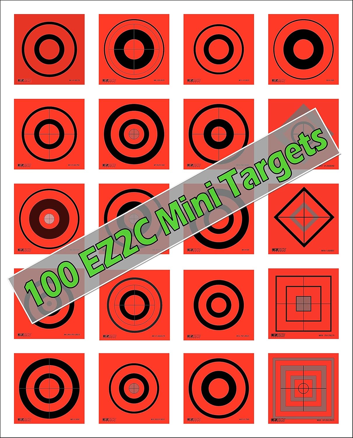 EZ2C Mini Shooting Targets, Bright Flourescent Self-Adhesive 3.5" x 3.5" (Tear-Off Pads of 25 or 100)
