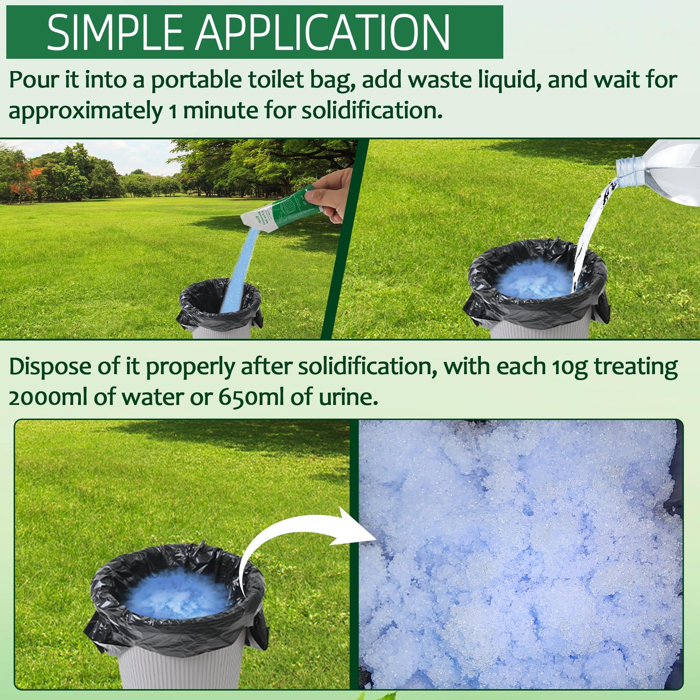 Aussio 30pcs Portable Toilet Absorbent Gel with 40pcs 6 Gallon Camping Toilets Bags, Poo Urine Powder for Hiking, Poos Gel for Portable Toilets, Camping Toilet Gesl Poo Powder for Outdoor Use