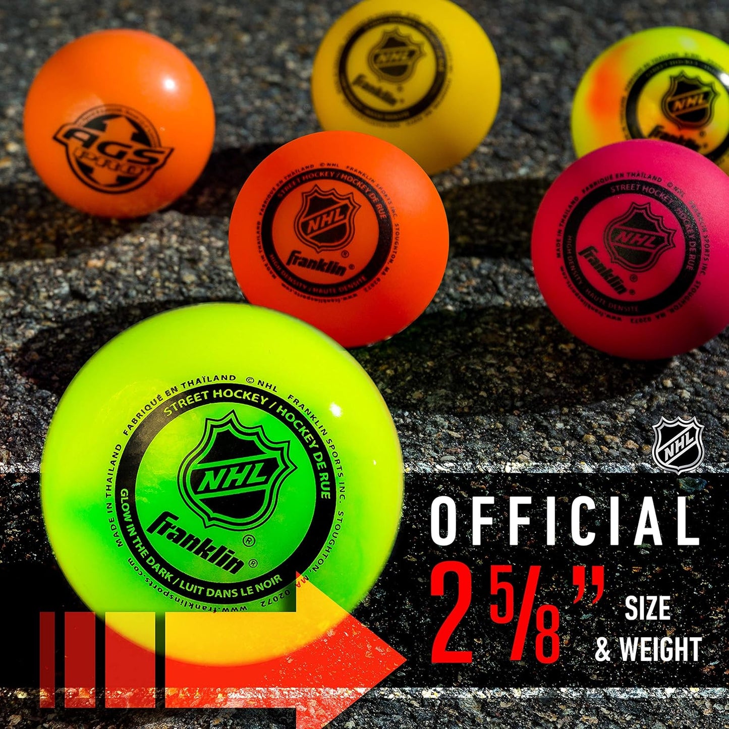 Official Size Franklin Sports NHL Street Hockey Balls | No Bounce | Assorted Colors