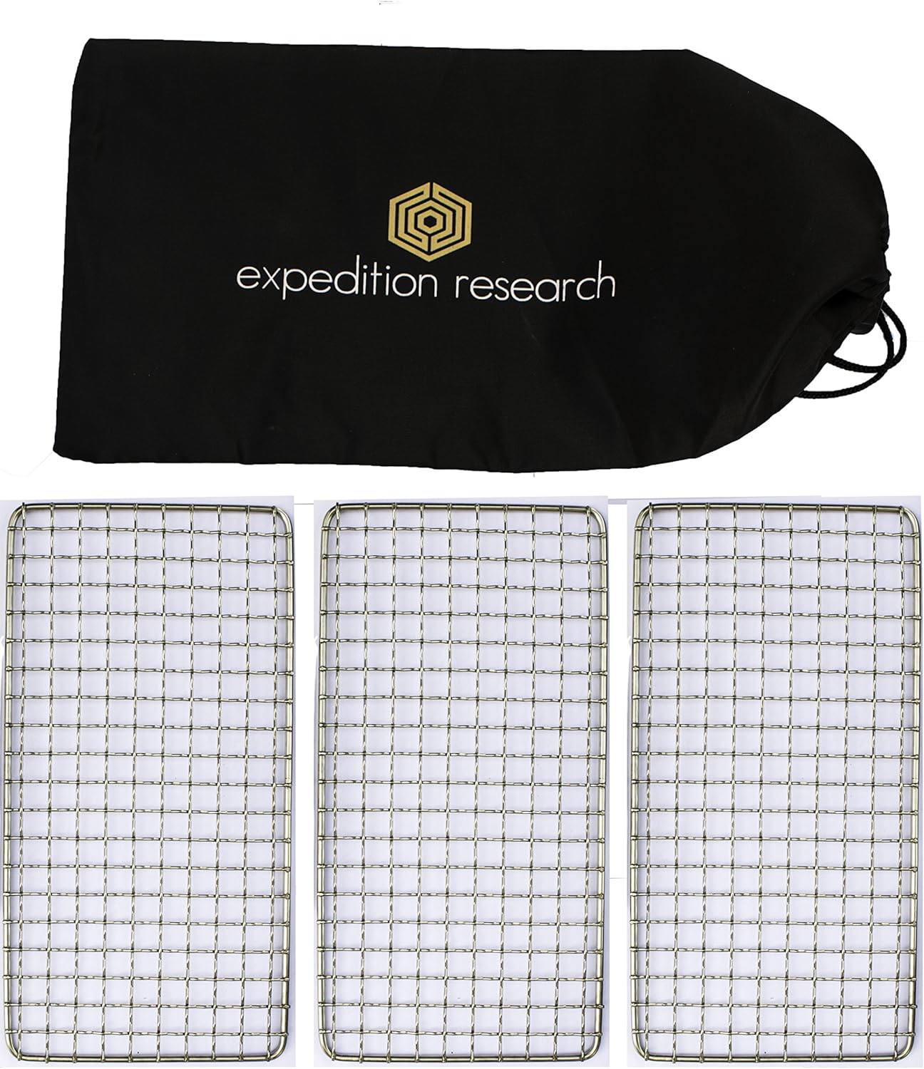 Family 3-Pack - The Original Bushcraft Grill - Welded Stainless Steel High Strength Mesh (Campfire Rated) - Expedition Research LLC, USA