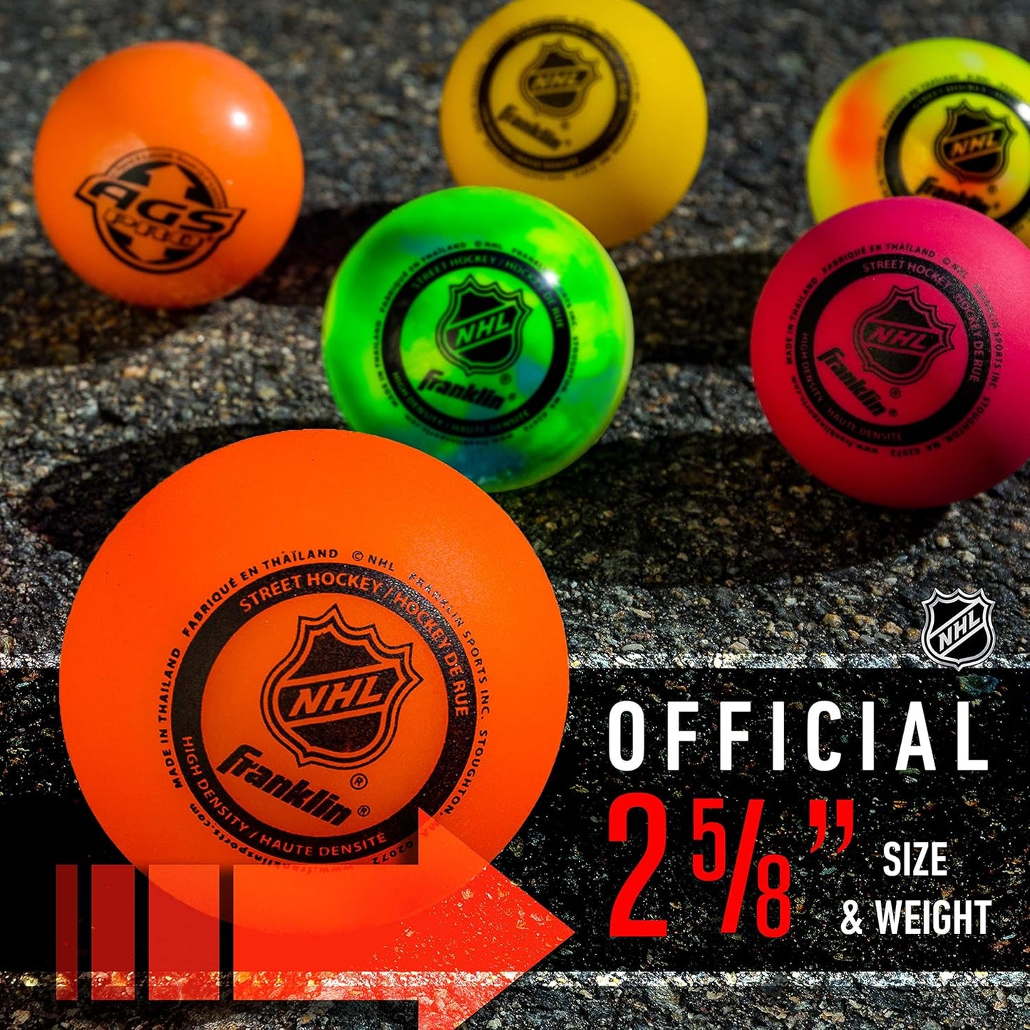 Official Size Franklin Sports NHL Street Hockey Balls | No Bounce | Assorted Colors