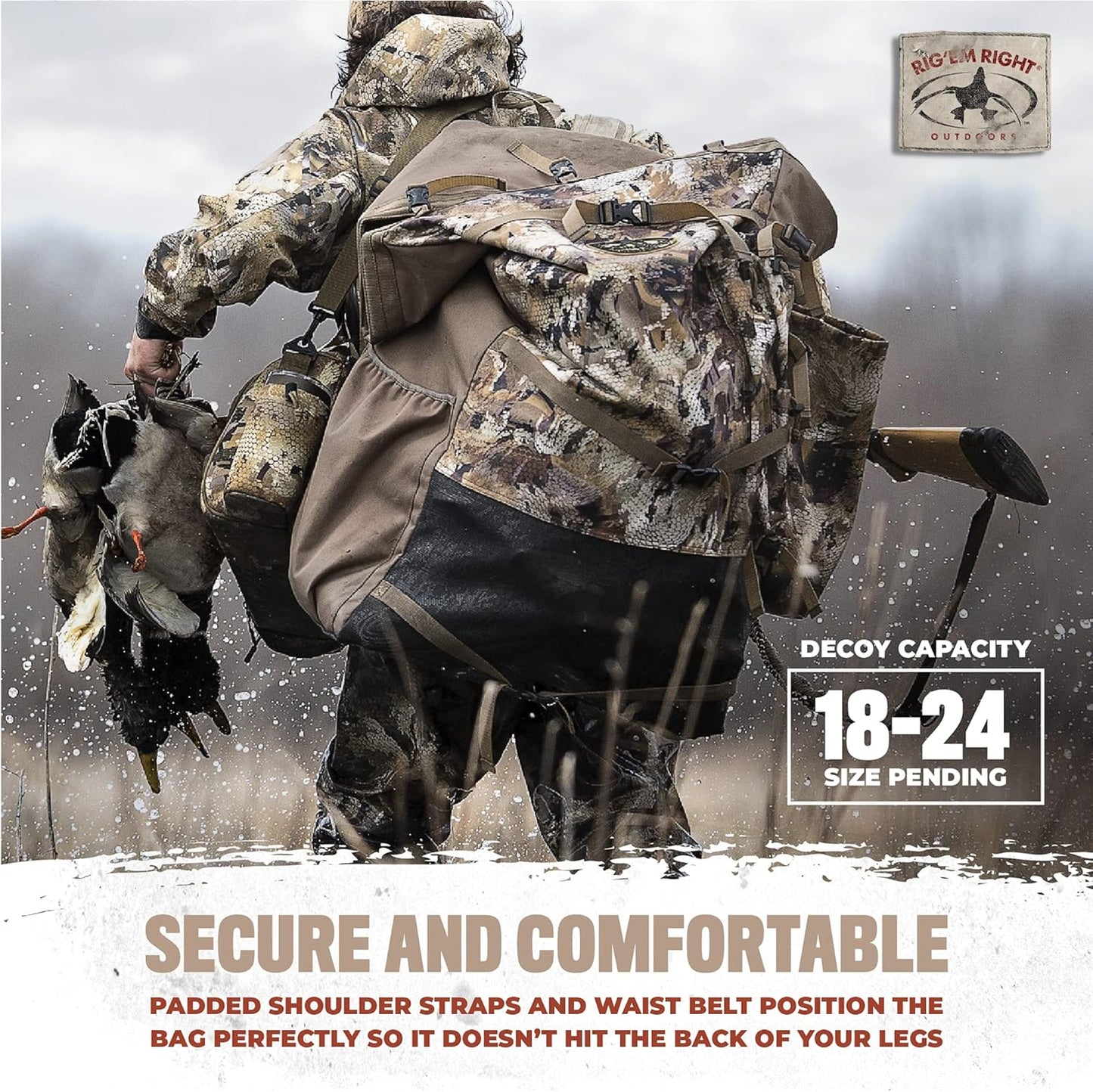Rig'Em Right Waterfowl Refuge Runner Decoy Duck Hunting Backpack with Deluxe Padded Backrest and Shoulder Straps (Gore Optifade Timber Camo)