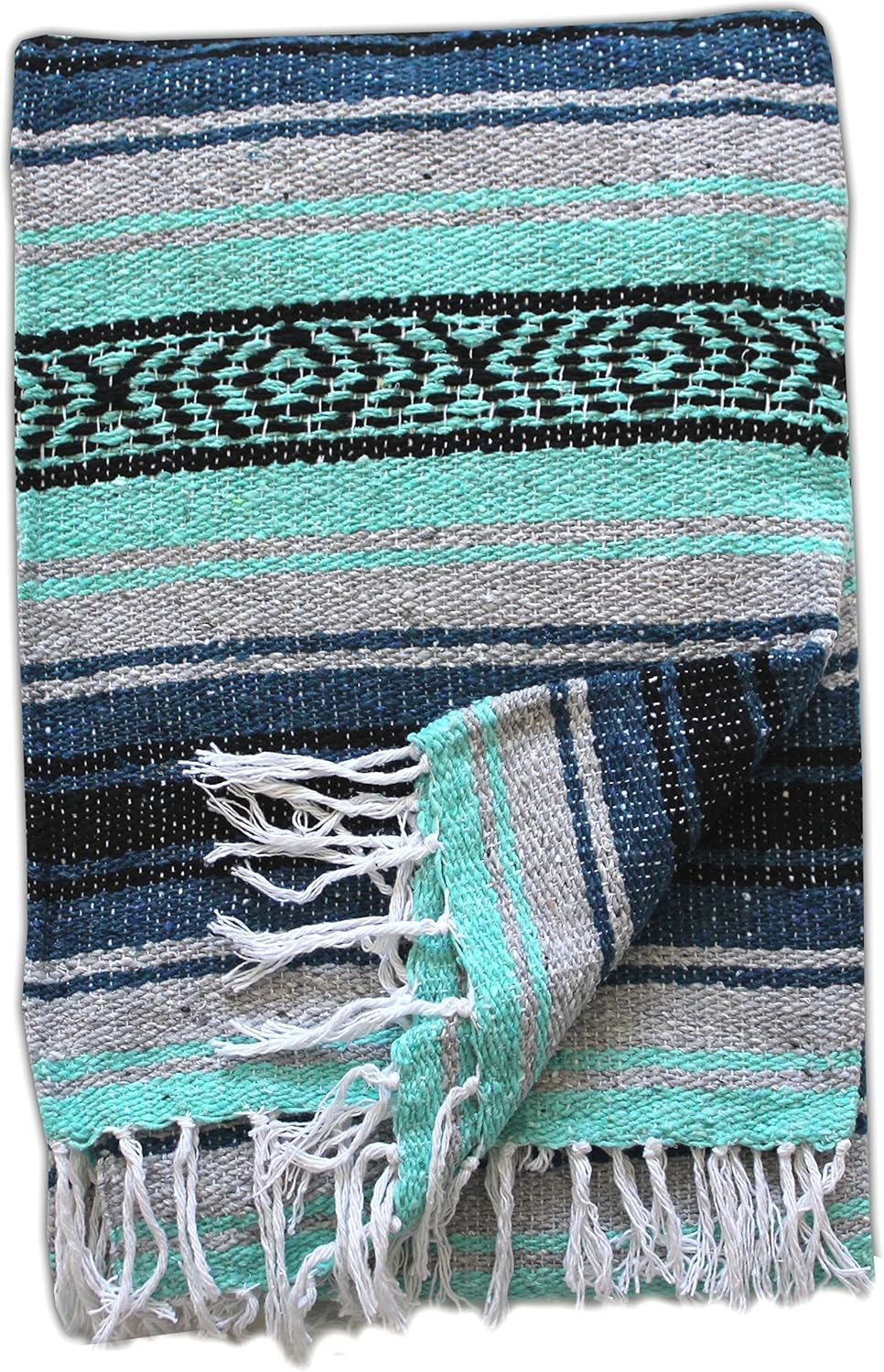 Authentic Del Mex Large Mexican Blanket - Woven Falsa Throw (70"x50") for Beach, Yoga & Outdoor Decor - Pink/Tan