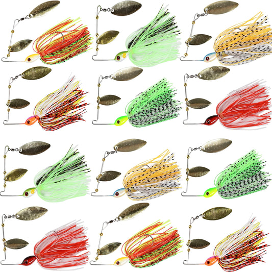 Spinnerbait Fishing Lures Hard Metal Lures kit Jig Spinner Baits for Freshwater Saltwater Fishing (12)
