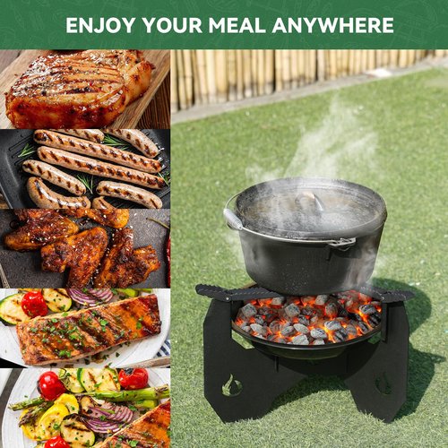 ONLYFIRE Portable Camping Stove with Carry Bag, Detachable Dutch Oven Stand with Foldable Pot Brackets, Outdoor Wood Charcoal Stove for Camping Hiking Picnic Patio Cooking, GS340