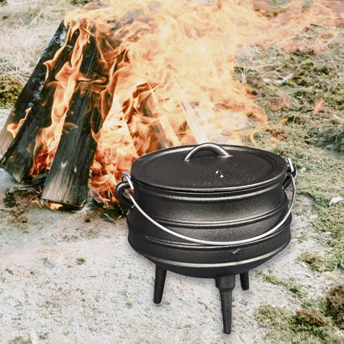 Cuisiland 3.2QT Cast Iron Potjie Cauldron Pot with Lid & 3 Legs – Pre-Seasoned South African-Style Campfire Pot for Outdoor Cooking, Soups, Stews & Braising – Heavy-Duty Cast Iron Dutch Oven