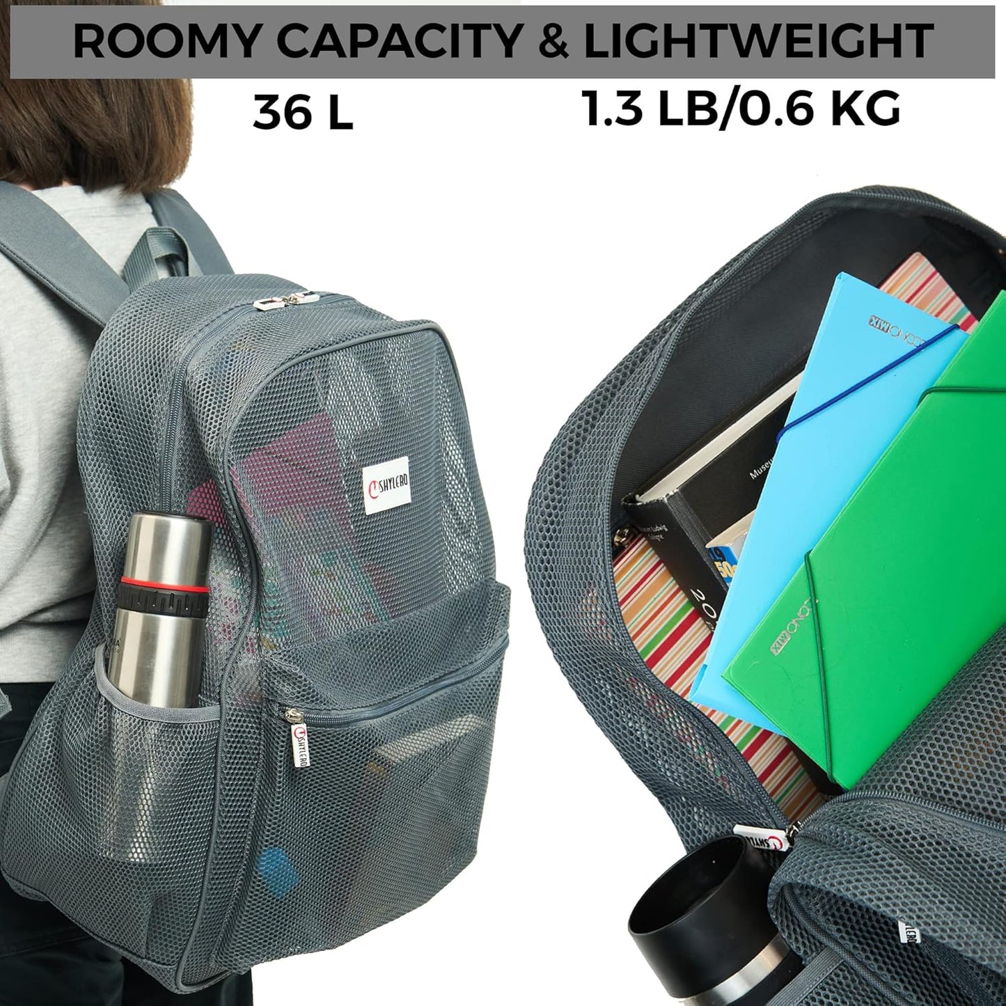 SHYLERO Mesh Backpack XXL (36L) - Lightweight Heavy-Duty Clear Backpack Made of Reinforced 3D Mesh - H19.6 xW15 xD7