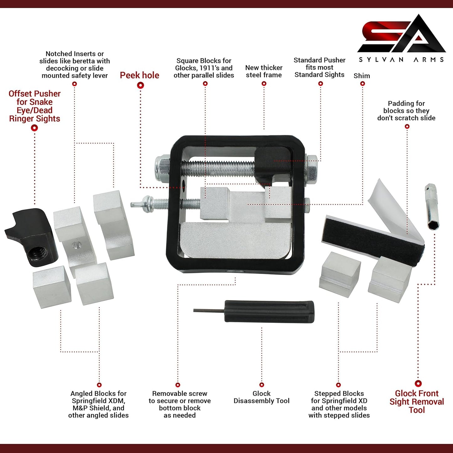 Sylvan Universal Sight Push Tool PURSHER for Handguns Pistols Front OR Rear 1911, Glock, ETC... (All Blocks Included)