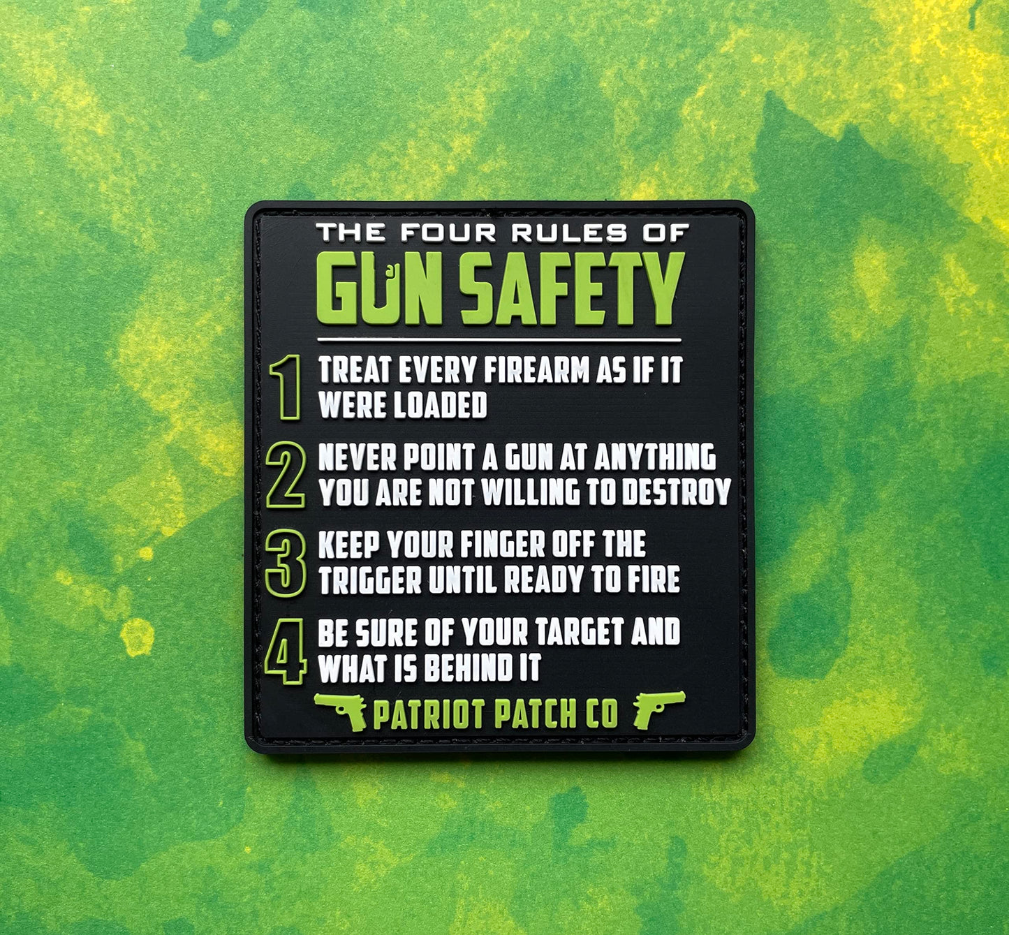 Patriot Patch Co - 4 Rules of Gun Safety - Patch - Safety Green