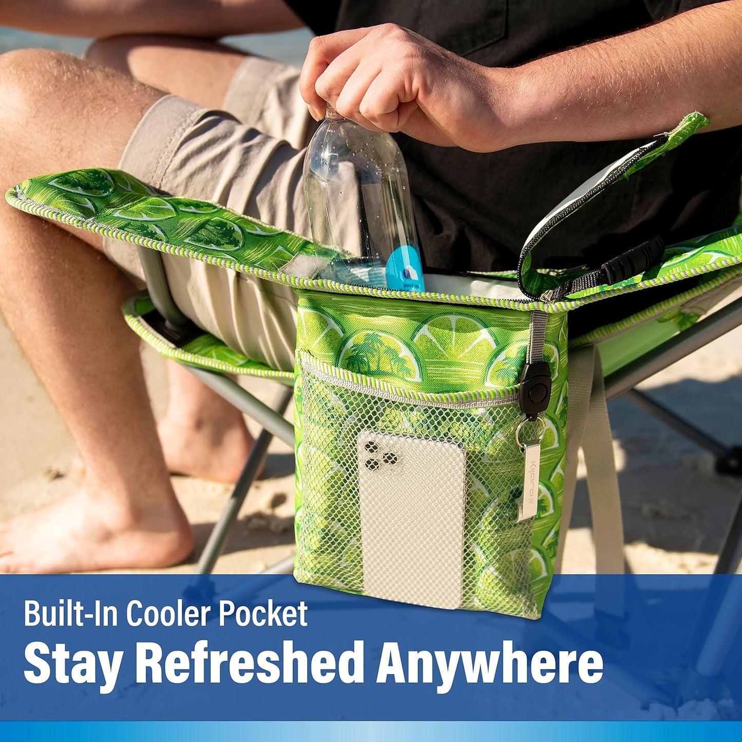 Kijaro Beach Sling Chair with Cooler Pocket - Various Fun Colors & Patterns - Perfect Beach Folding Chair and Camping Chair - Includes a Detachable Pillow