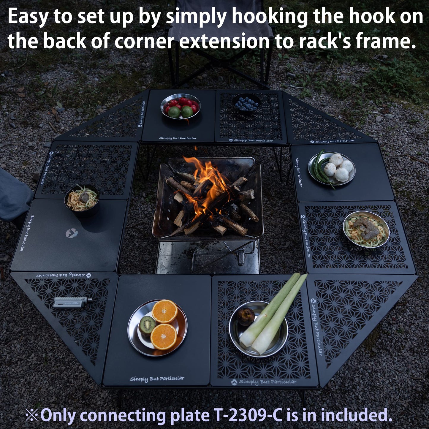 camping moon Connecting Top Plate Half size for Field Rack Leaf Design Aluminum Black T-2309-C