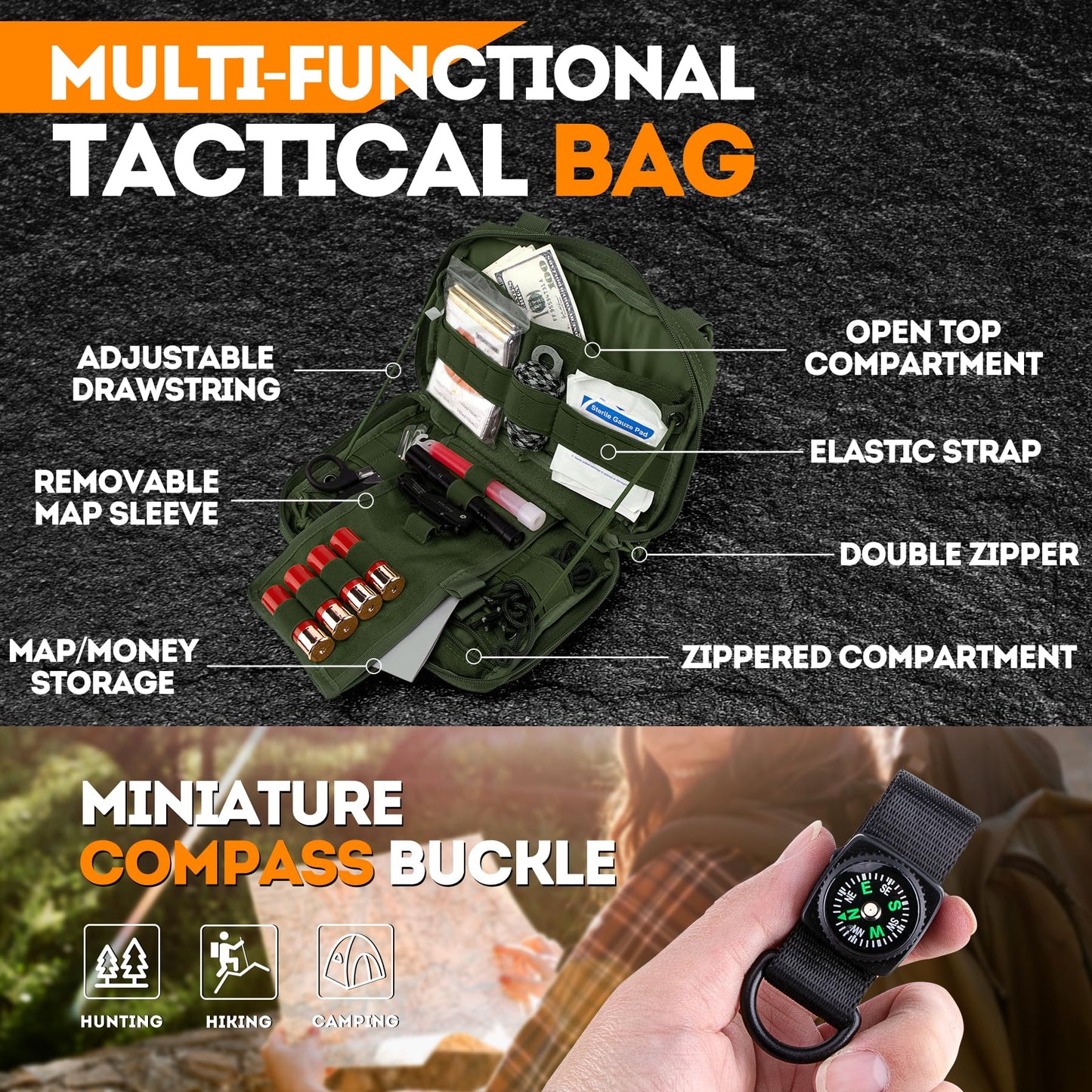 IronSeals Tactical Admin Pouch Expandable Double Layer Molle Attachment EDC EMT Utility Pouch with Map Sleeve Modular Large Capacity Tool Pouch Flag Patch Included
