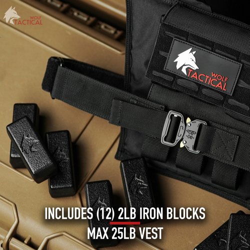 WOLF TACTICAL Weighted Training Vest - Weighted Vest Men Strength Training Weight Vests Workout Weight Vest for Men (Black, 25 LB)