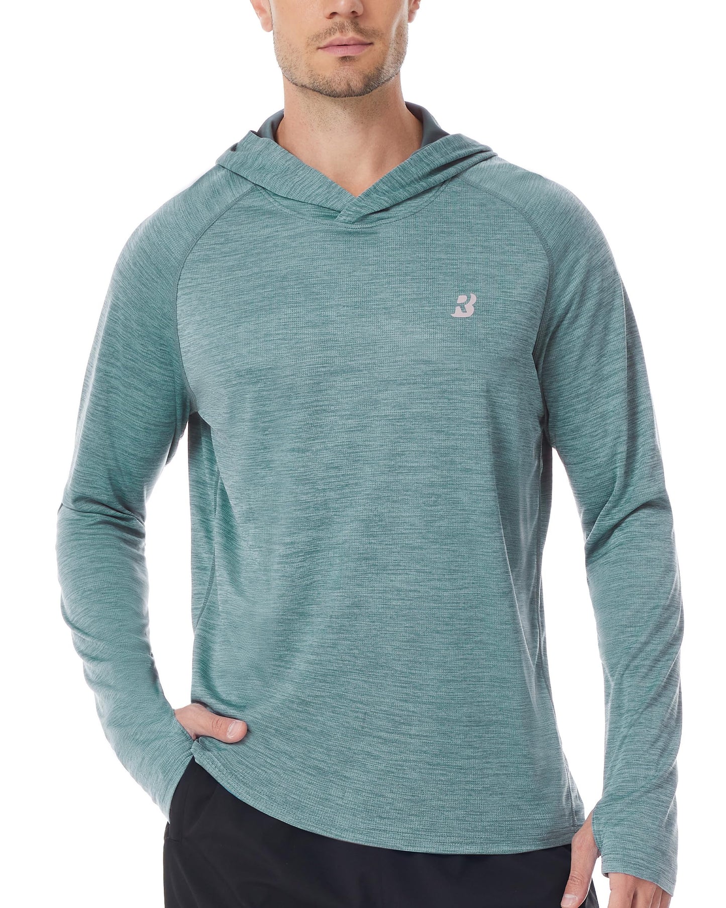 Roadbox Mens UPF 50+ Sun Hoodie, Long Sleeve UV Protection Lightweight Athletic Rash Guard Shirt for Outdoor Fishing Hiking Grey Green