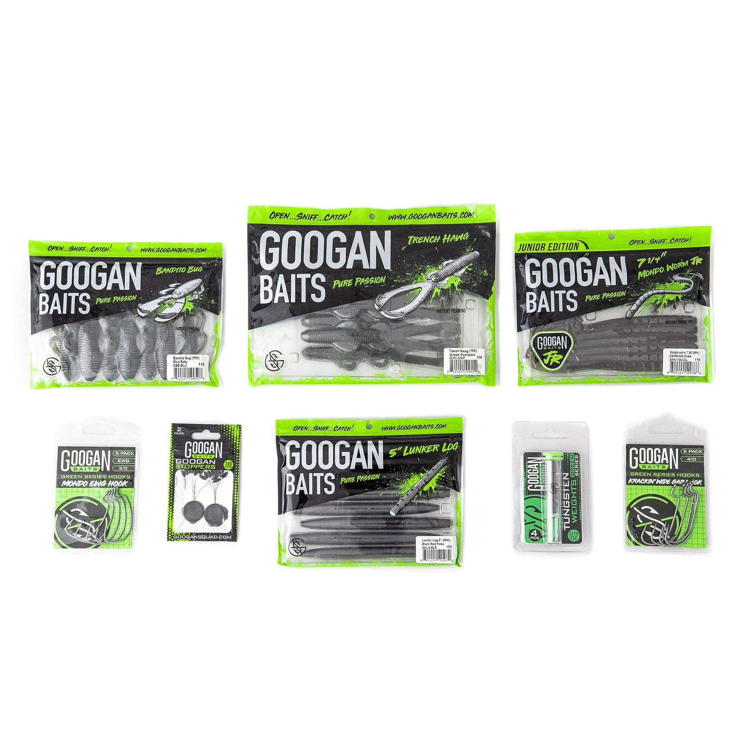 GOOGAN BAITS Texas Rig Bundle - Complete Bass Fishing Kit with Soft Plastic Lures, Hooks, Weights, & Accessories