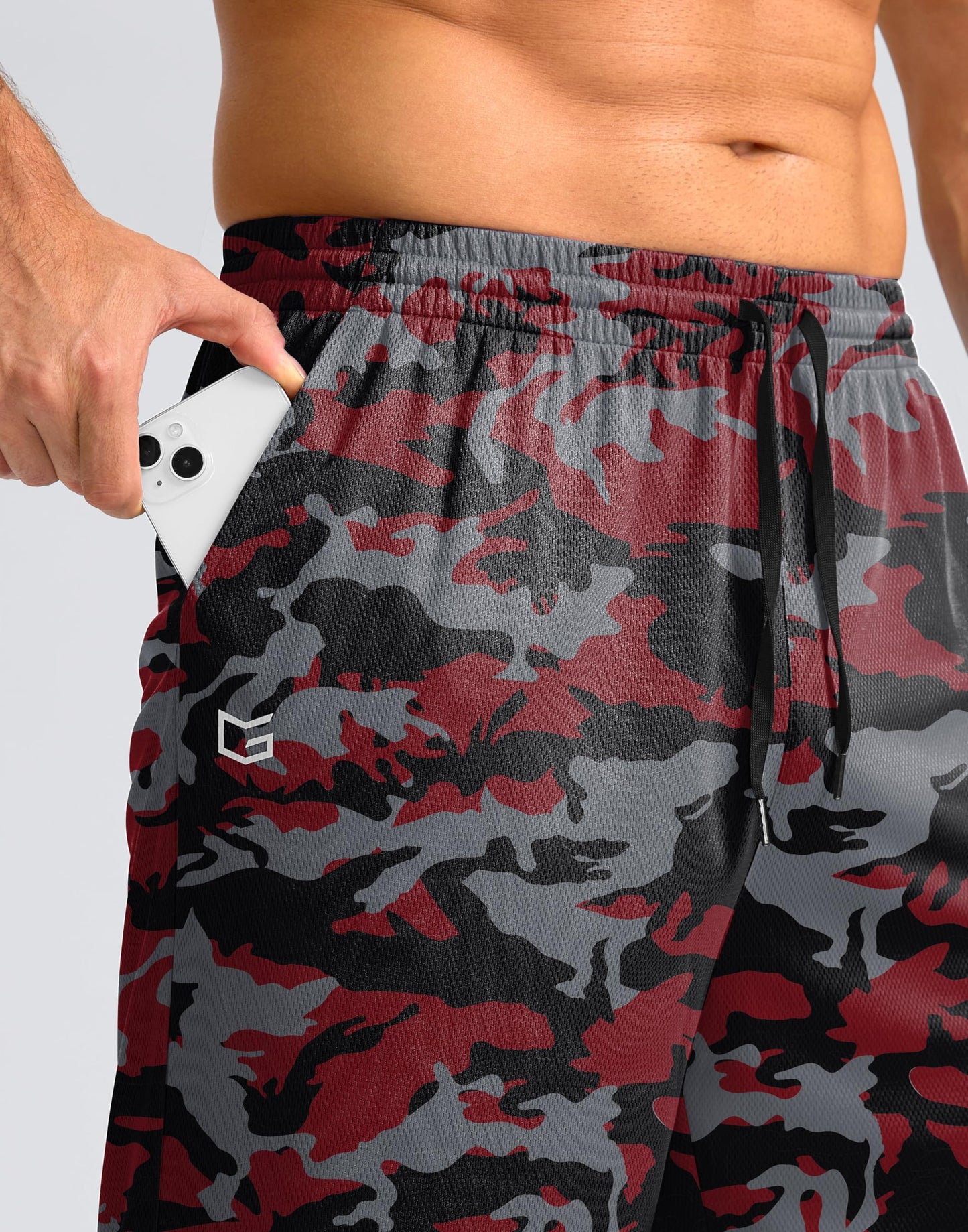 G Gradual Men's Athletic Shorts with Pockets 9" / 11" Long Basketball Shorts Lightweight Quick Dry Gym Workout Shorts for Men(Red Camo,XXL)