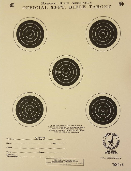 Official NRA Target, TQ-1/5, 50 Ft. Rifle, 7" x 9" Pack of 100