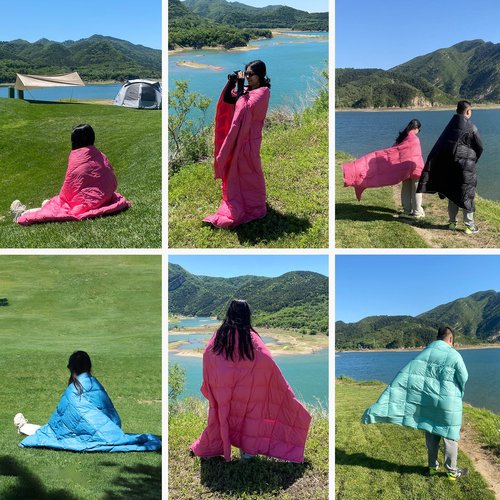 QEZER Down Camping Blanket Packable,600+Fill Power，Multi-Purpose Warm Camping Quilt for Outdoor Camping, Backpacking, and Hiking, 73x53 inches.（Blue）
