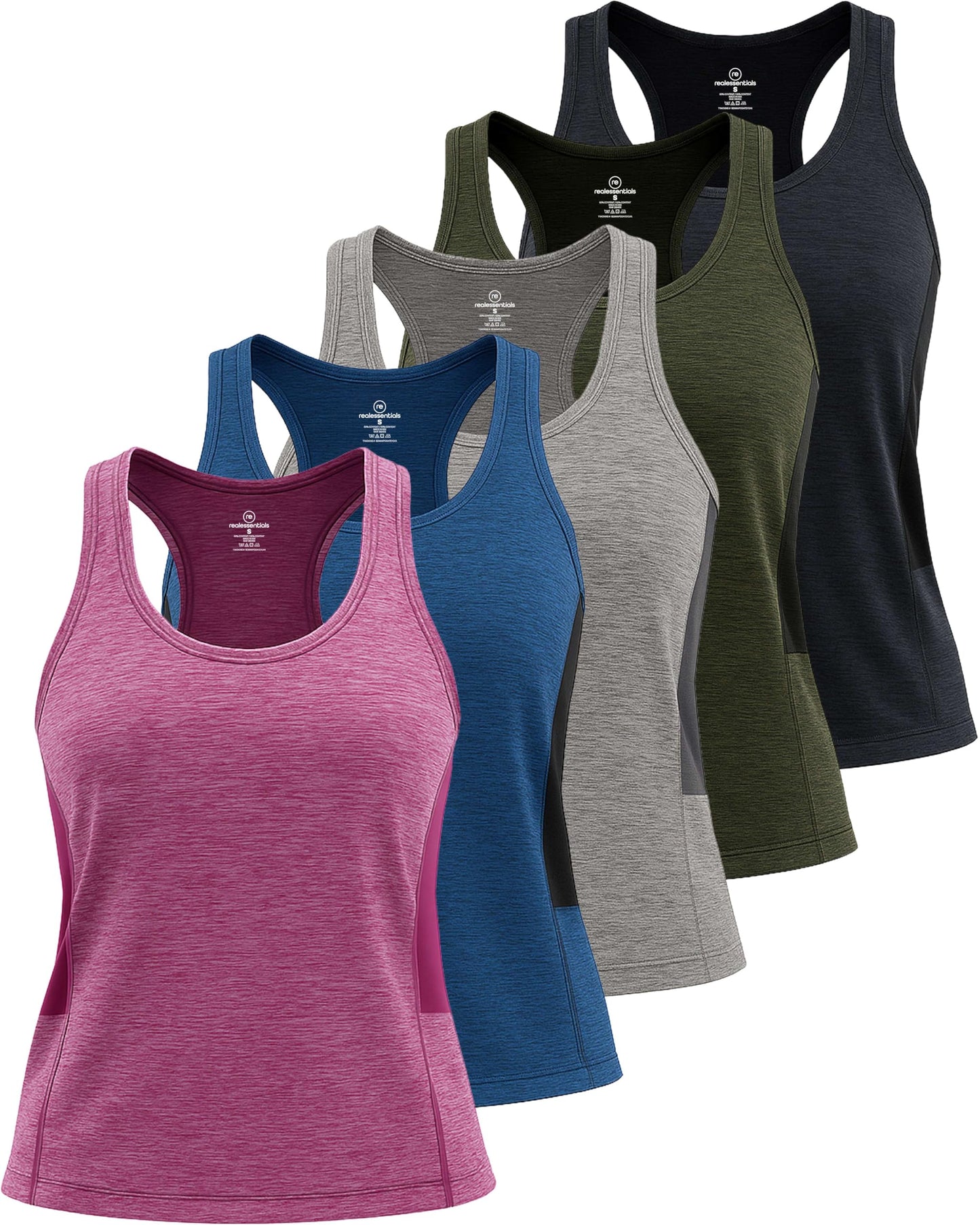 5 Pack: Womens Quick Dry Fit Ladies Tops Blouse Tee Athletic Yoga Workout Running Gym Active Tees Exercise Women Racerback Sleeveless Flowy Fitness Loose Fit Moisture Wicking Tank Top - Set 3,XL