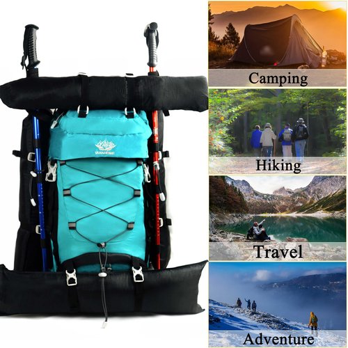 YFREAL 60L Travel Hiking Camping Backpack with Rain Cover, Backpack Water Resistant,Climbing Backpack for Men Women