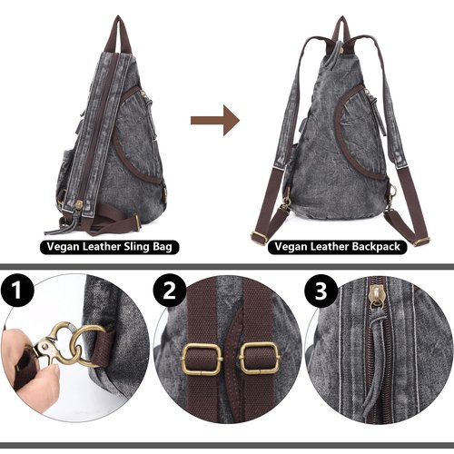 DAVIDNILE Denim Sling Bag Crossbody Backpack Jean Shoulder Bag Casual Daypacks For Men