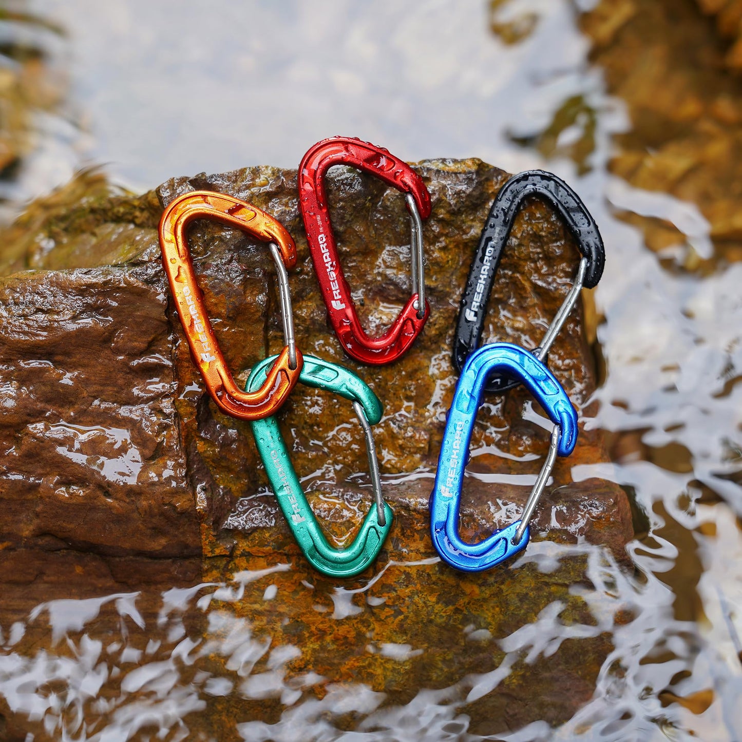 FresKaro Wiregate Carabiner Clip, 15kN Wire Gate Caribeener Heavy Duty, Caribeaner Spring Snap Hook, Strong, Lightweight, 5Pack for one of Each Color,Keychain, Key, Gym, Dog Collar, Outdoor Camping