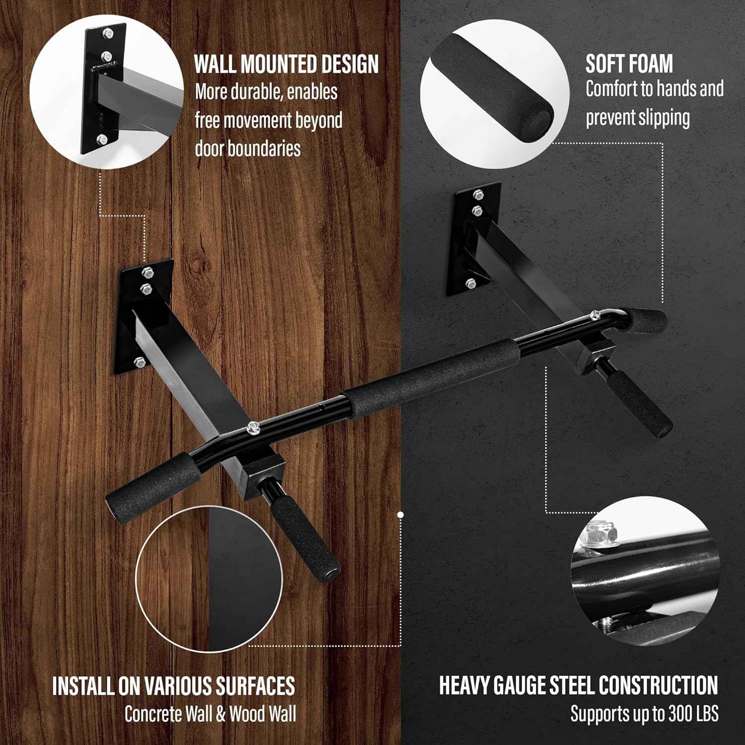 Wall Mounted Pull Up Bar - Multifunctional Home Gym Strength Training Equipment