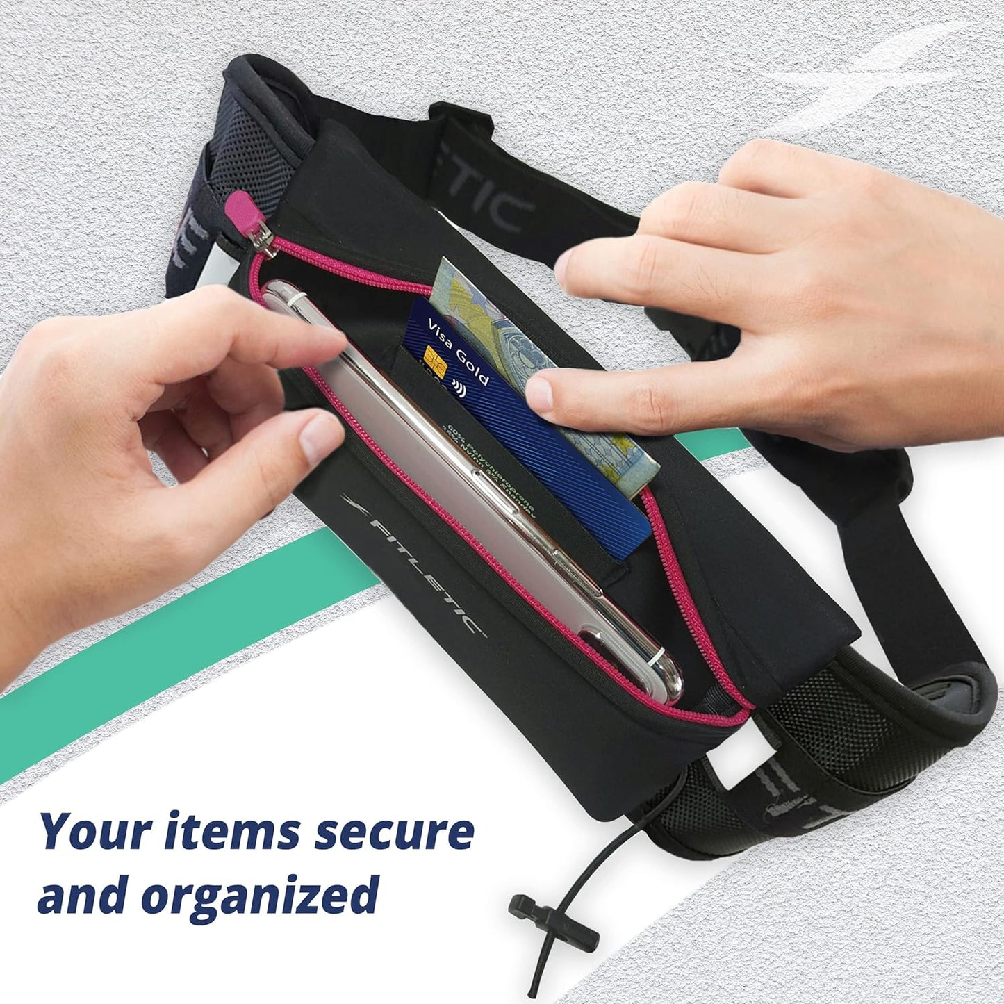 Fitletic Ultimate I Race Running Belt for Triathlons, Marathons – Water Resistant, Lightweight, Low Profile & Patented No Bounce- For Men & Women –– Ultra-Soft Dual Adjust Waist Belt- Fits All Phones